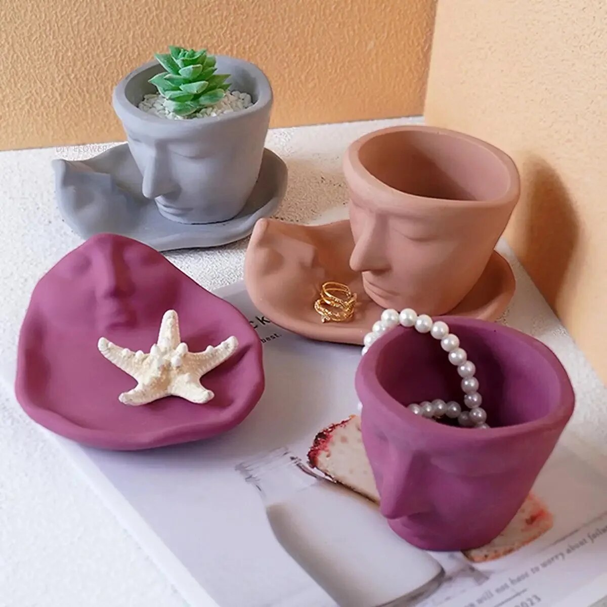 Art Craft Cup - Abstract Face Jar Tray Silicone Mold