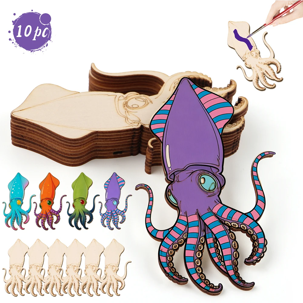 Art & Craft Paper Ideas - 10pcs/set Unfinished Wood Craft Octopus Animal