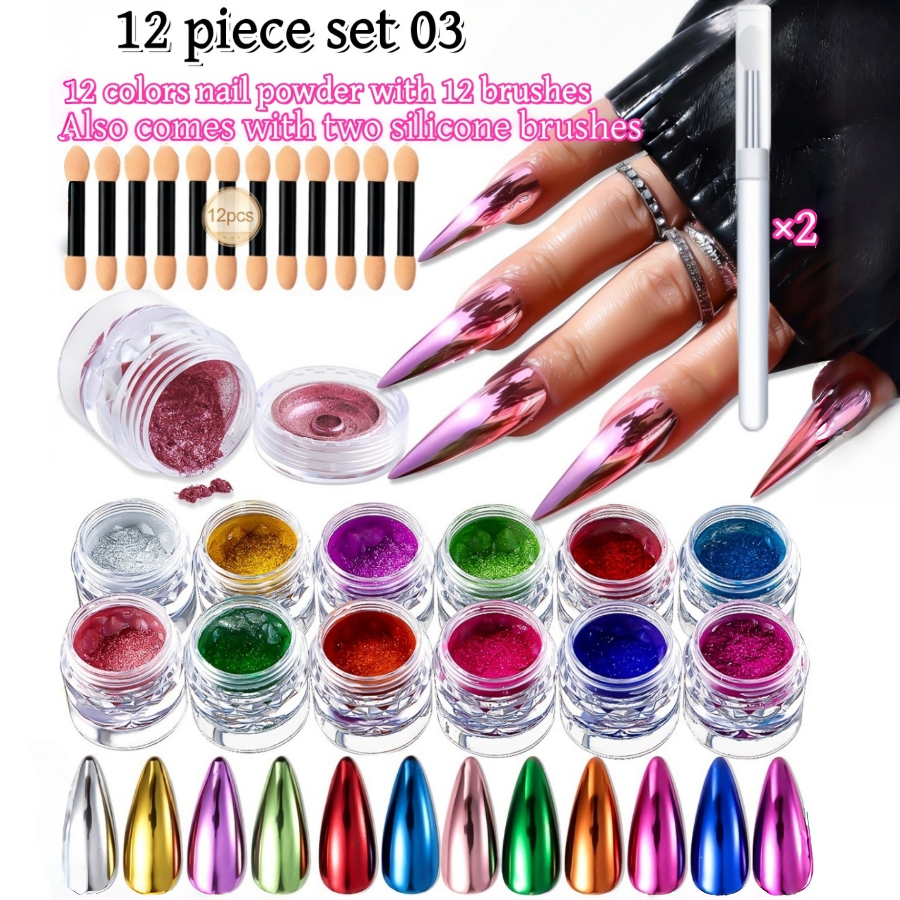 12 Color Chrome Nail Powder Se - Art Craft Mirror recension och pris