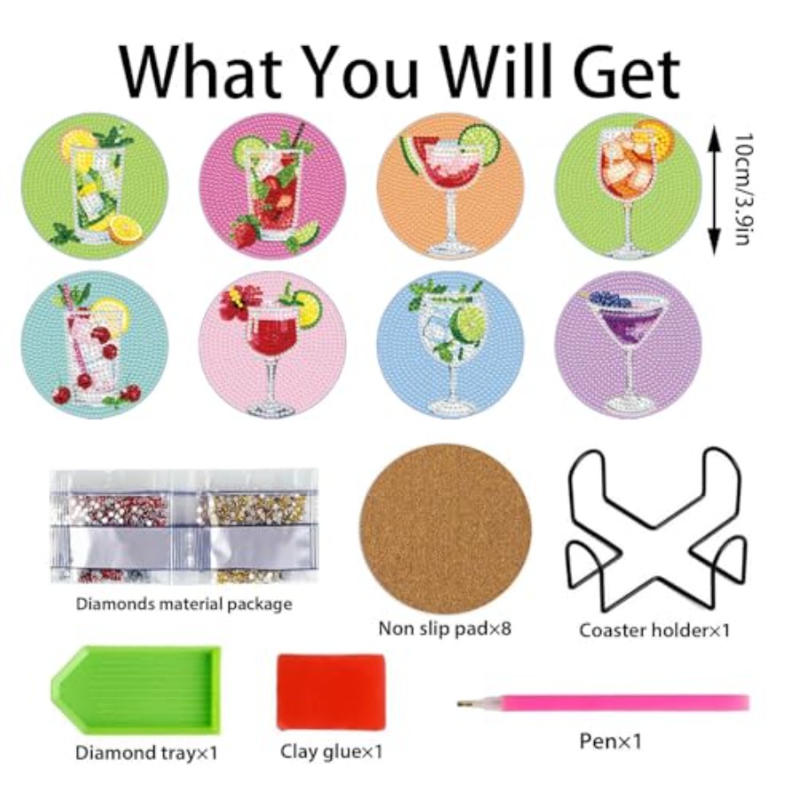 8 PCS Diamond Art Coasters Kit - Art Craft Cup recension och pris